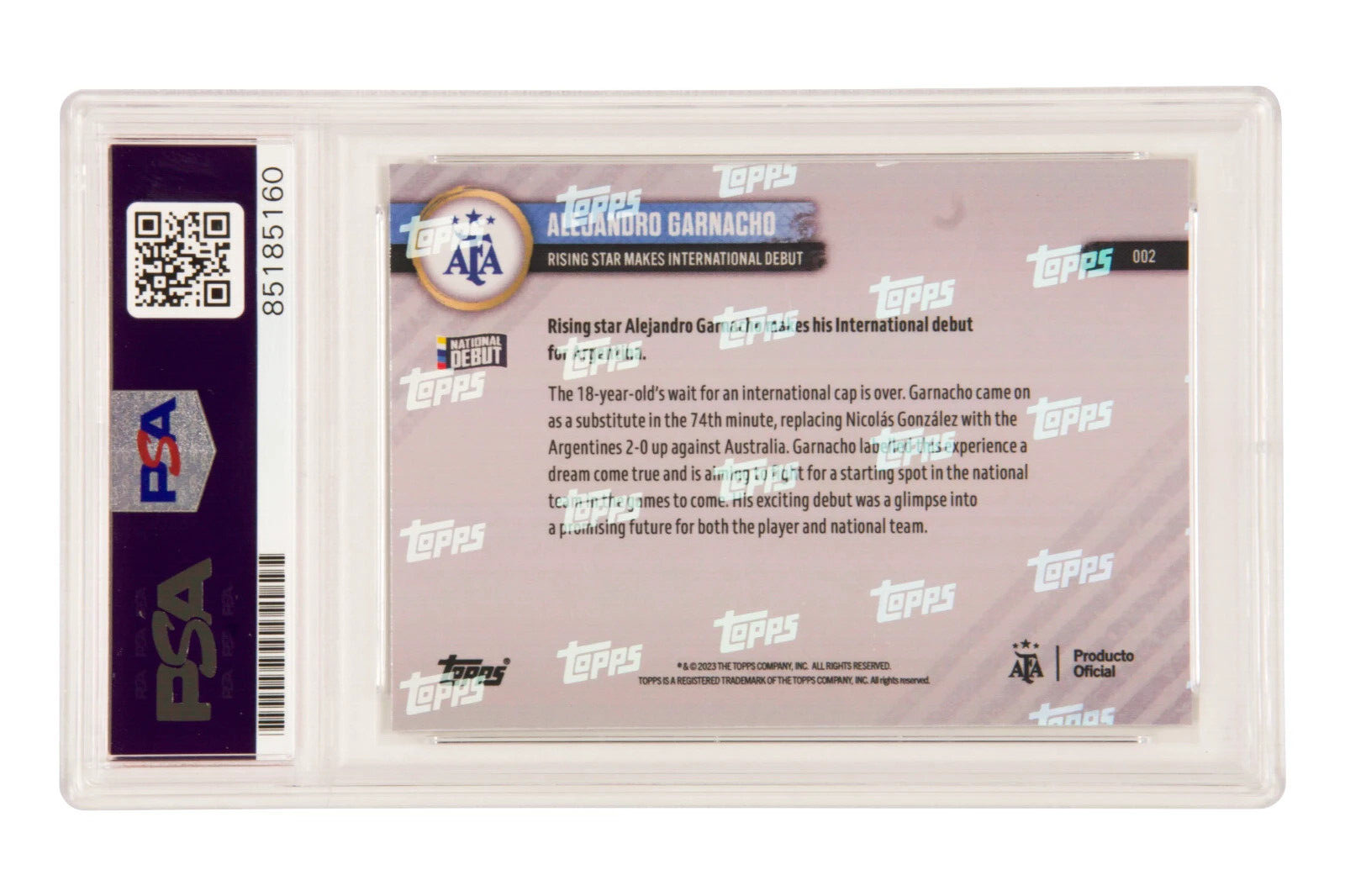 Alejandro Garnacho Signed 2022-23 Topps Now Argentina Debut Rookie Card – PSA 10